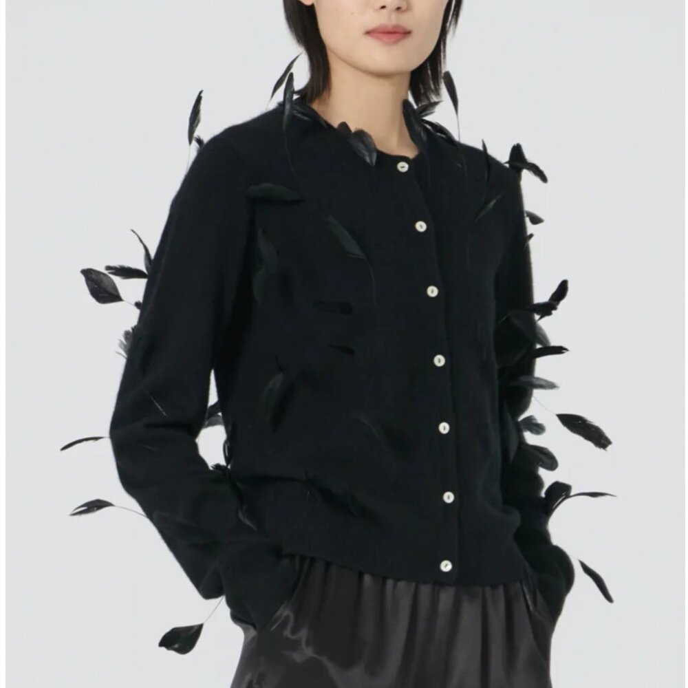 NWT Lingua Franca Elton Black Cashmere Feather Cardigan S